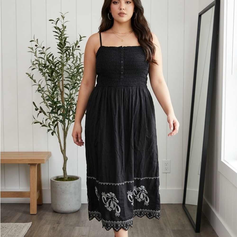 Universal Thread Embroidered Midi Sundress - Black Square Neck - XXL